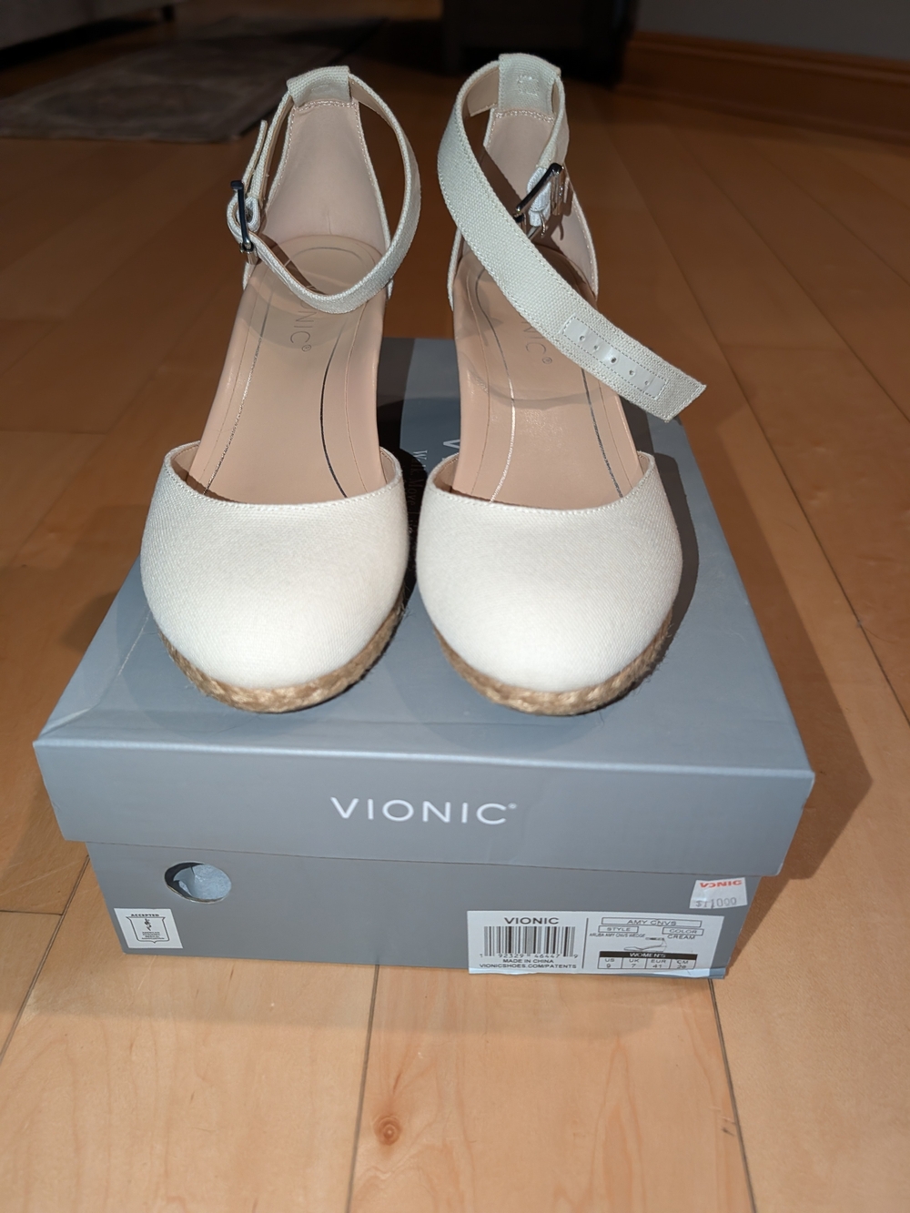 Vionic Women's Cream Ankle-Strap Wedge Espadrille